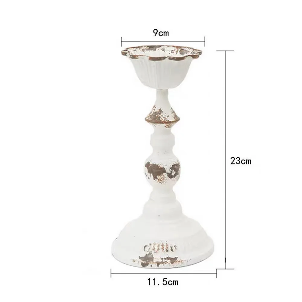 

Vintage Distressed Candle Holders, Antique White Metal Candlesticks with Scalloped Cup, Decorative Pedestal Candle Stands