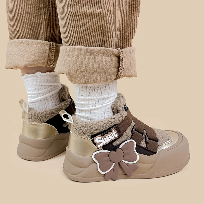 Amy and Michael Lovely Girls High Top Casual Chunky Sneakers Women Winter Keep Warm Plush Shoes Kawaii Cotton Padded Shoes