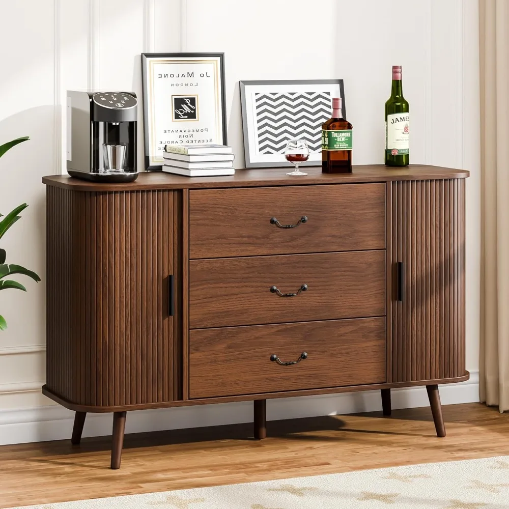 

Sideboard Buffet Cabinet with Storage, 47 Storage Cabinet with 3 Drawers and 2 Doors, Modern Fluted Console Table for Living Roo