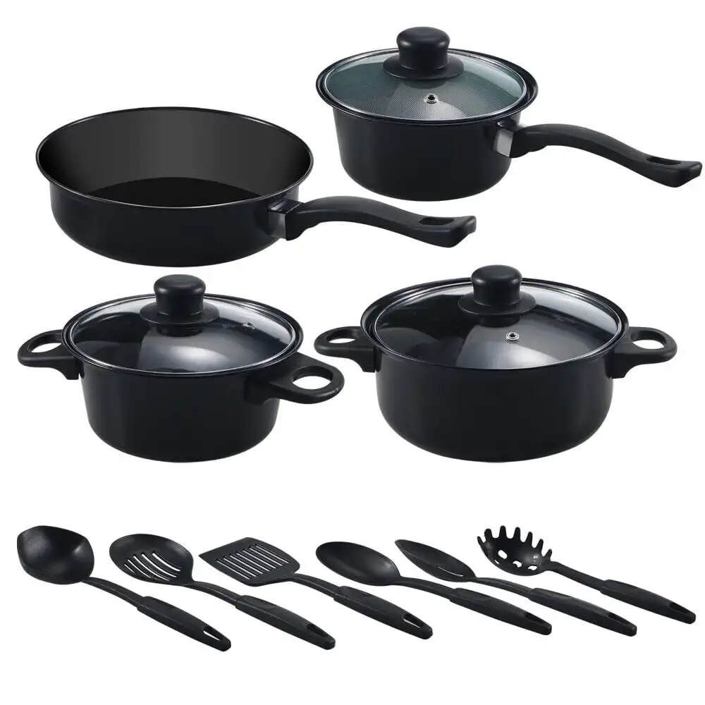 

13 Piece Cookware Set Nonstick Pots Pans Home Kitchen Cooking Non Stick Spiral Bottom Heats Evenly Comfortable