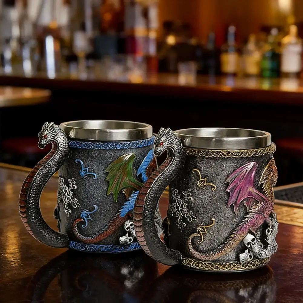 Resin Outer Layer Cup Dragon Mug Dragon Cup Dragon-shaped Coffee Mug 420ml Capacity Stainless Steel Tank Resin Exterior Themed D
