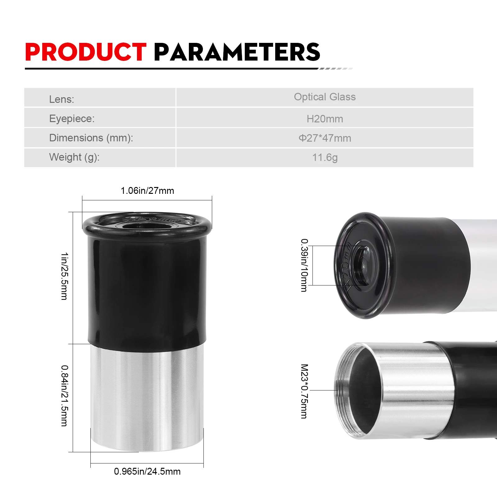 Datyson 0.965” H20mm Huygens Eyepiece for Astronomical Telescopes | Telescope Accessory for Moon, Planets & Deep-Sky Observation