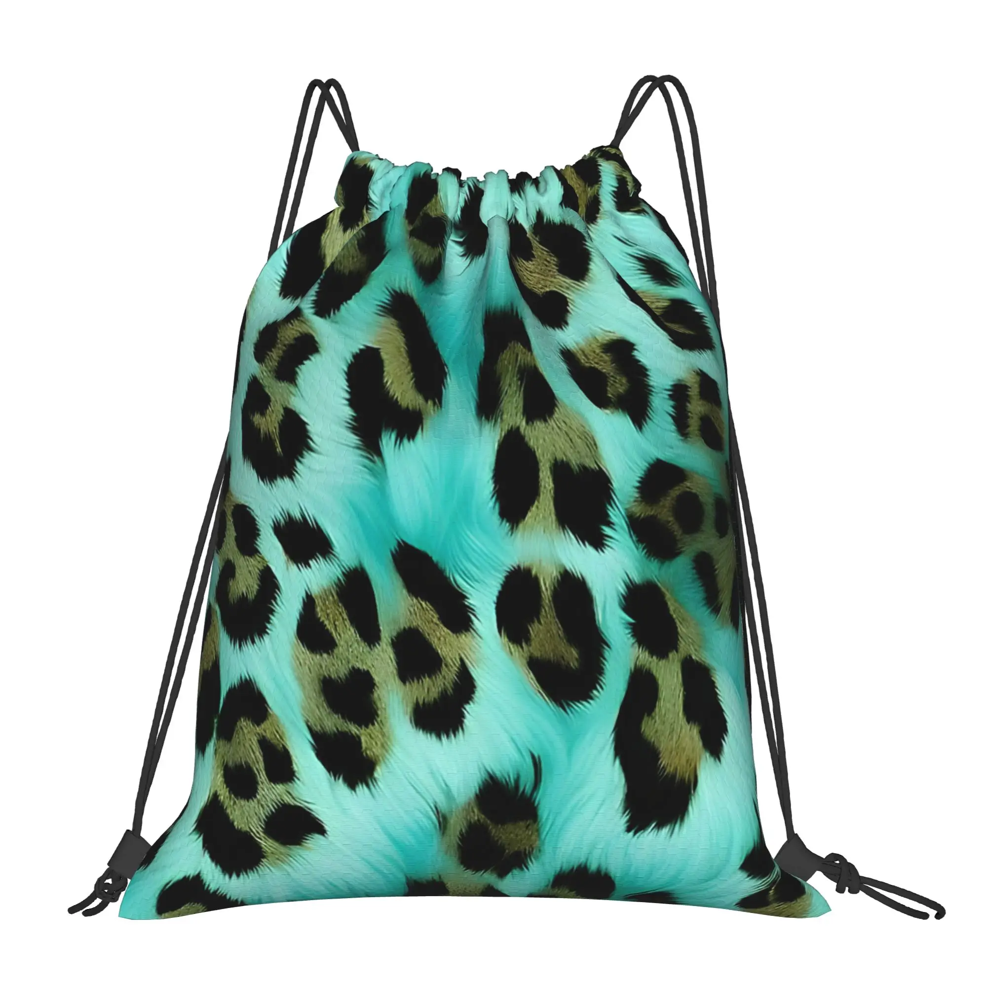 Gold Turquoise Leopard Print Leopard Print Drawstring Bags Travel Unisex Storage Organize Bundle Pocket Rope Bag