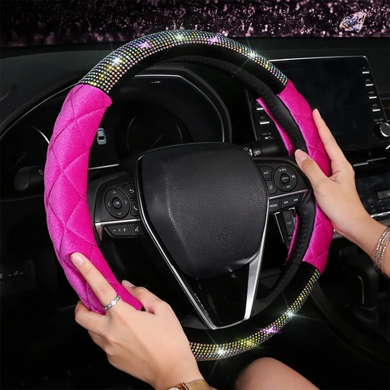 

Luxury Rhombus Diamond Crystal Fashionable Car Steering Wheel Cover 38CM Universal Interior Accessories Steering Wheel Cover