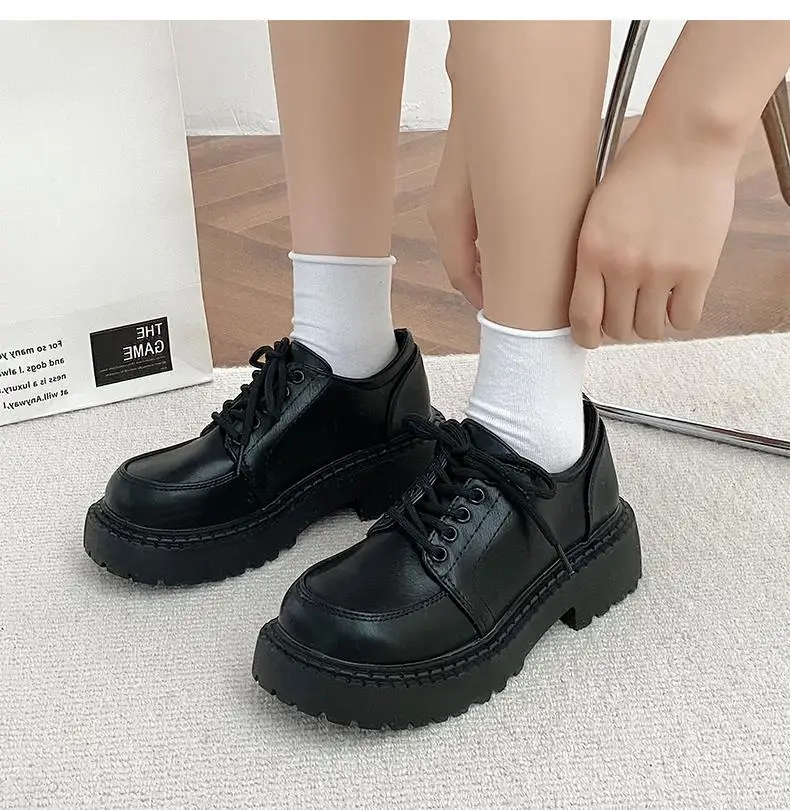 British Small Leather Shoes Women\'s Platform Heels Sexy Autumn New Retro Thick-soled Lace-up Shoes