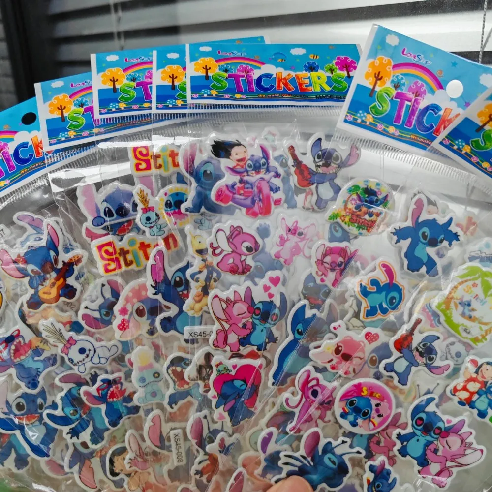 12PCS Cartoon Disney Stitch Bubble Stickers Kawaii Anime Three Dimensional 3D Puffy Bulk Sticker DIY Toys Sticker Gift image 3