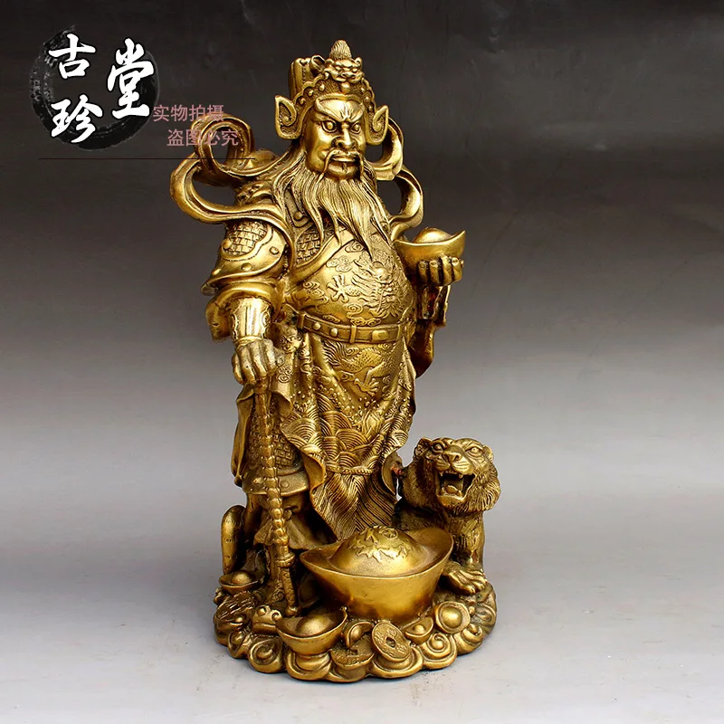 All-copper Gongming , standing martial god of wealth bronze statue for home and office, Black Tiger Xuantan Zhao Gong