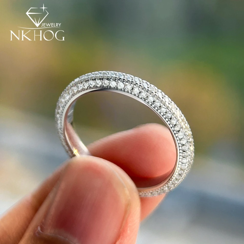 

NKHOG полные кольца с муассанитом 1 мм для женщин и мужчин, серебро S925, роскошные лабораторные бриллианты, свадебное кольцо вечности, подарки, ювелирные изделия, сертифицированные