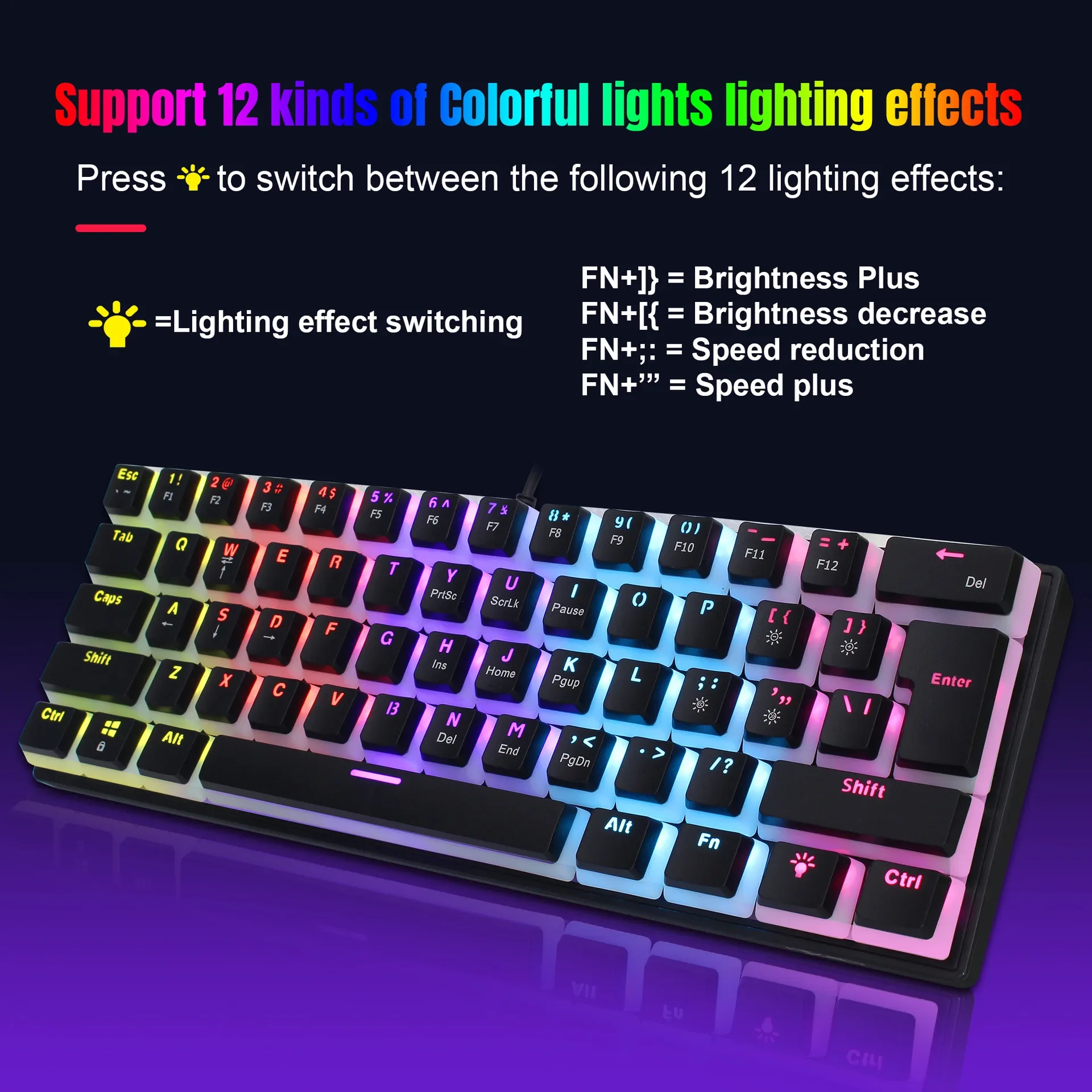 

New 61Key Pudding Mechanical Keyboard Green Shaft RGB Lighted Pudding Keycaps USB Wired Gaming Keyboard for Win Android Mac