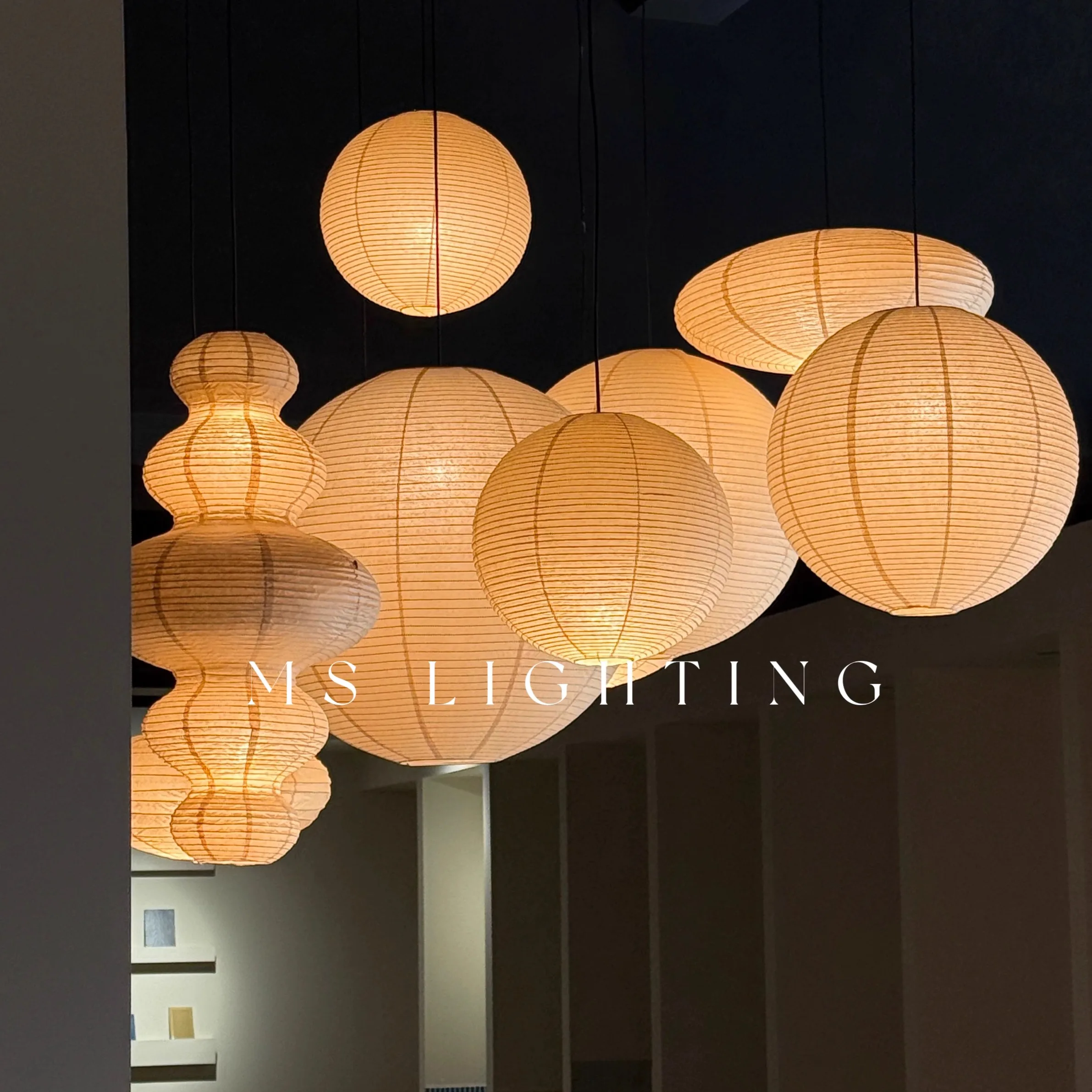 Yellow Mid Century Noguchi Style Paper Pendant Lamp for Bedroom Dining Room Cafe Bistro Living Room Decor Retro Spherical
