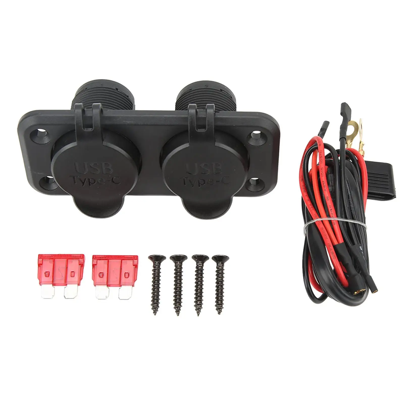 

Автомобильный адаптер Прочный двухпортовый автомобильный огнестойкий 2 в 1, простой в установке разъем USB TYPE C постоянного тока 10-30 В с крышкой