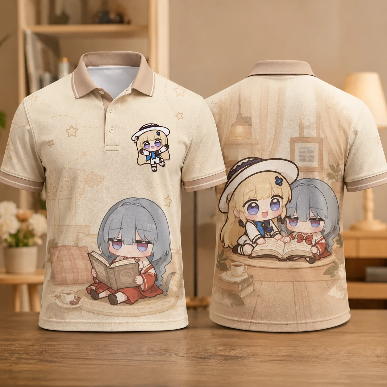 Phoebe Joubi Phrolova Chibi Anime Polo Shirt Kawaii Reading Girls 3D Print Quick Dry Breathable Summer Casual Unisex Top