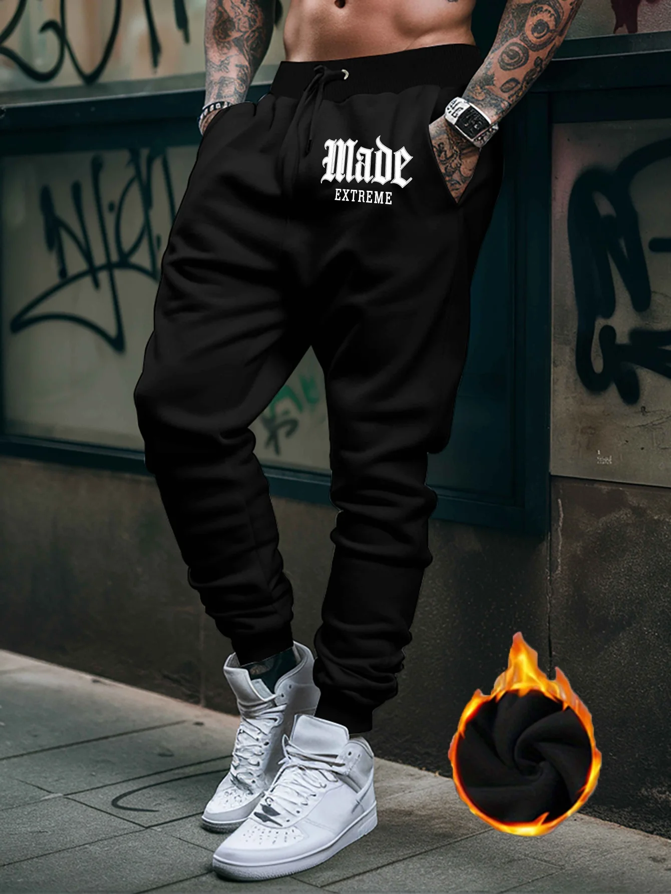 Edgy‑crafted Made Extreme Old‑English Font Motif Fine Print Relaxed Men Sweatpants Hip Hop Casual Jogger Pants
