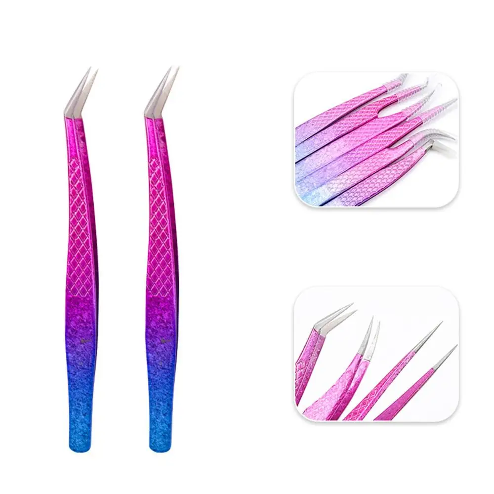 Eyelash Extension Tweezers Gradient Ice Flower Stainless Steel Non-magnetic Eyebrow Tweezer Volume Makeup Tools Accessories