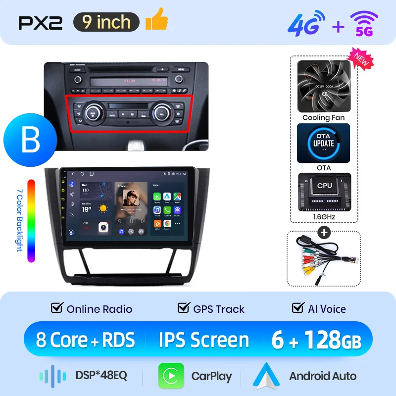 AWESAFE Draadloze CarPlay Android Auto Radio voor BMW 1-serie E87 E81 E82 E88 2004-2011 Plug & Play FM BT RDS DSP GPS Multimedia - afbeelding 1