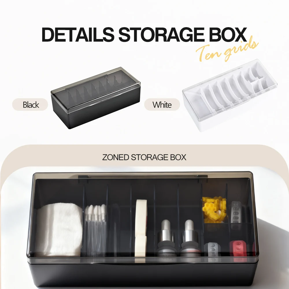 Caja de almacenamiento de 10 rejillas, contenedores organizadores artesanales, herramientas de almacenamiento de accesorios para uñas, organizador multirejilla para profesionales de belleza