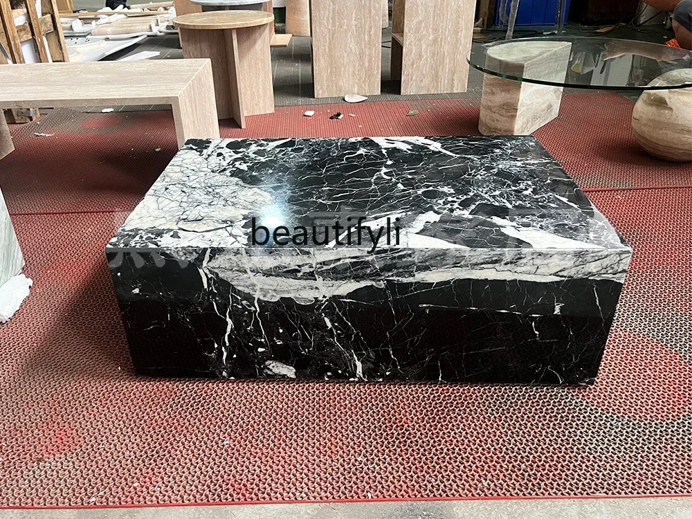 New Designer light luxury Nordic marble combination coffee table black luxury stone edge square