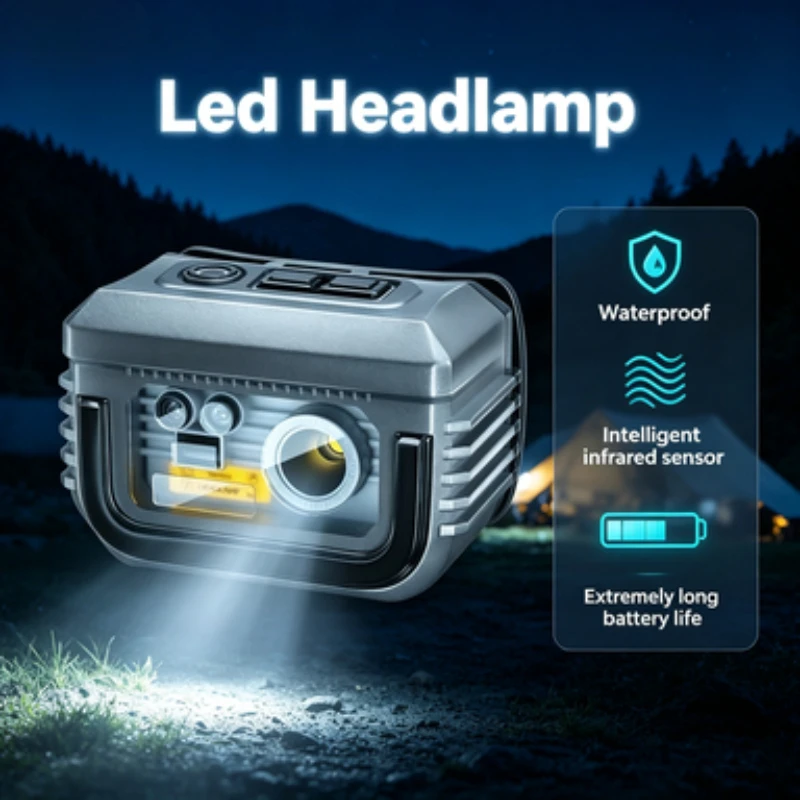 900 Lumen Led Headlamp Rechargeable Mini Waterproof Motion Sensor Head Flashlights Outdoor Camping Fishing Hiking Head Lantern