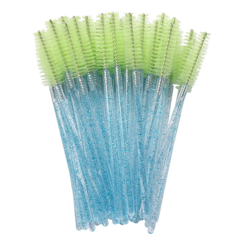 Brosse de mascara en spirale de poulet avec poils en nylon, baguette en cristal, détail de maquillage personnalisable, 4 sacs par lot