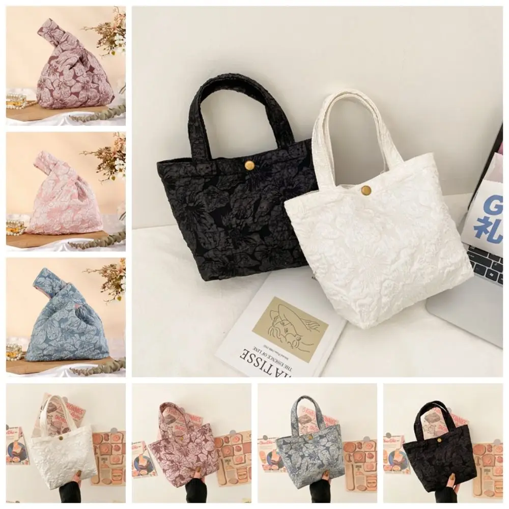 Luxury Sense 3D Floral Texture Handbag Nylon Lace Jacquard Fabric Wrist Bag Fashion Design Canvas Bag Texture Handbag Travel