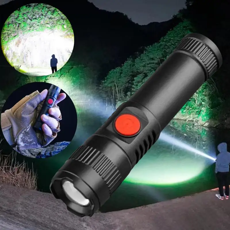 Usb led lanterna de alta potência mini recarregável super brilhante zoomable lanterna tática à prova dwaterproof água para bicicleta