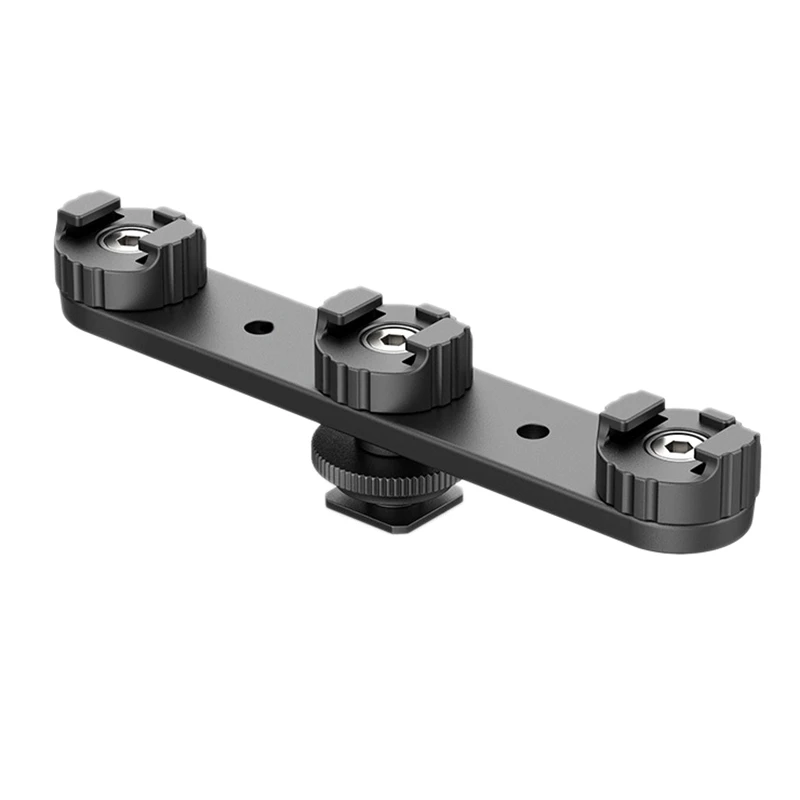 Triple Cold Shoe Bracket with 1/4 Inch Adapter for SLR Camera Mount Adapter