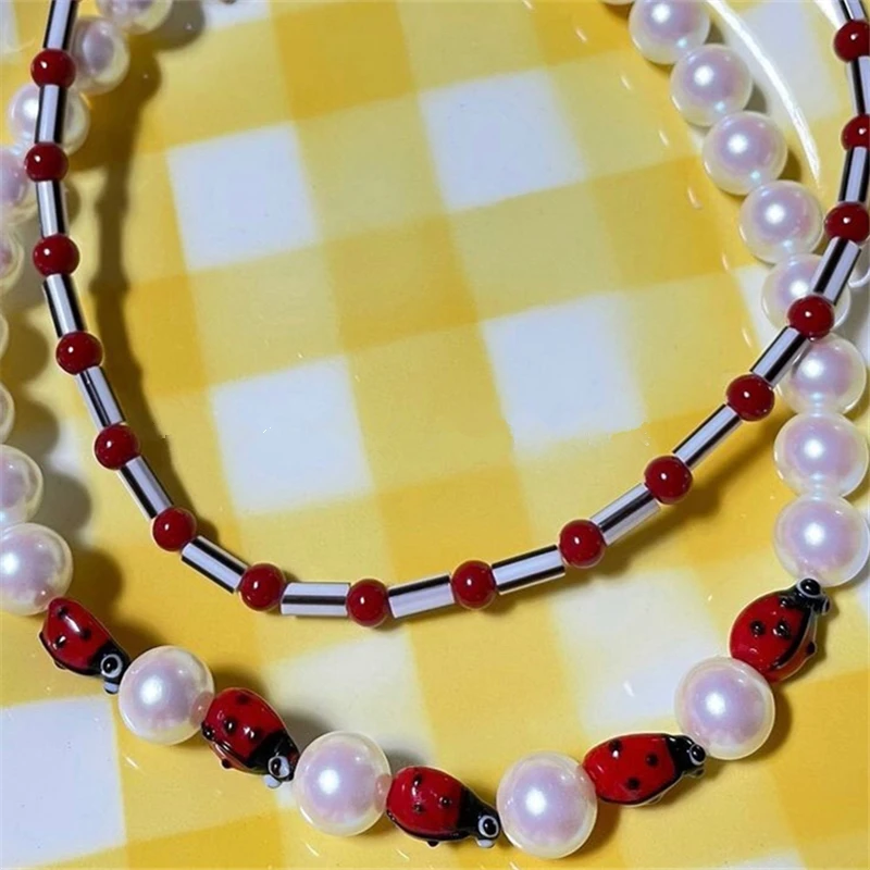 Fashion Pearl Necklaces Colorful Beaded OT Buckle Duck Insect Clavicle Chain for Women Girls Boho Travel Jewelry HUANQI 2022.