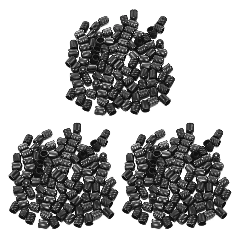 300X - Black Plastic Replacement Valve Caps. Cars, Trucks, Motorcycles, ATV. Schrader Tire Caps.