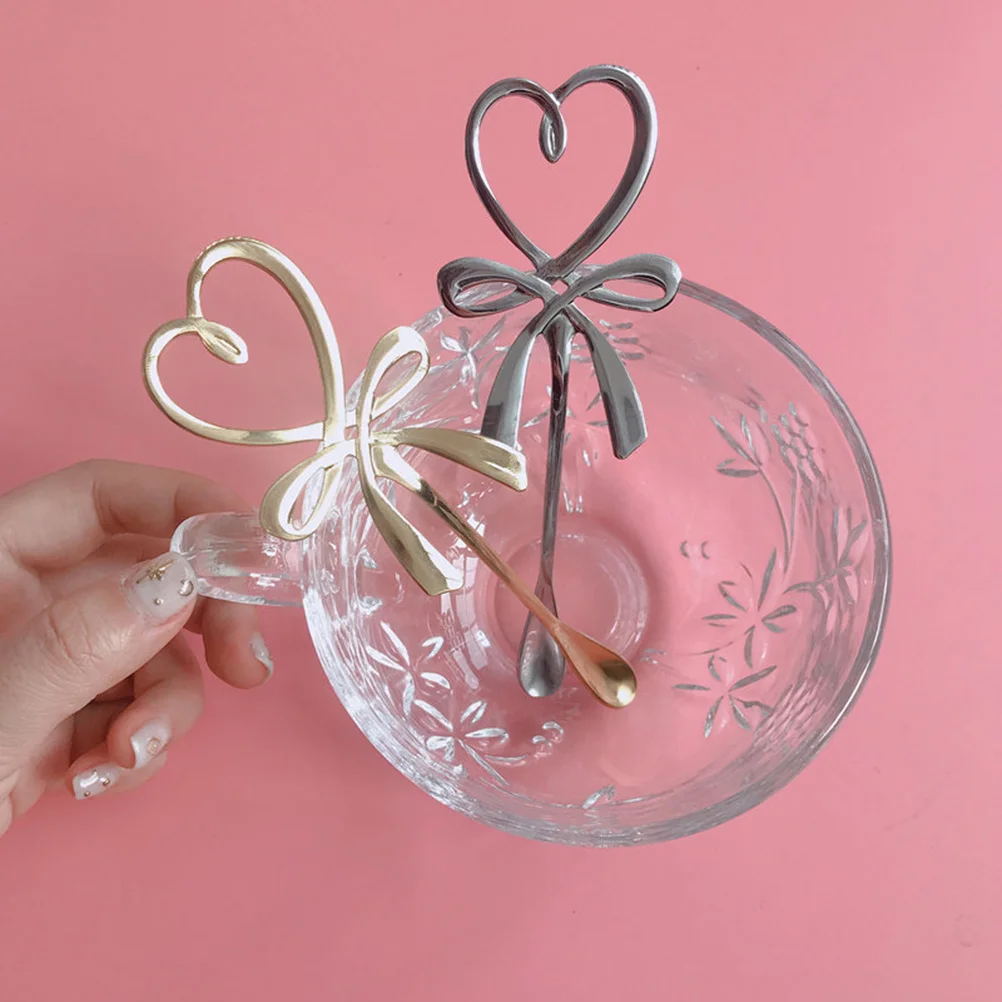 

2pcs Love Coffee Premium Stirring Spoon Long Handle Mixing Spoon For Iced Tea Sundae Bar Restaurant Use Golden Silver