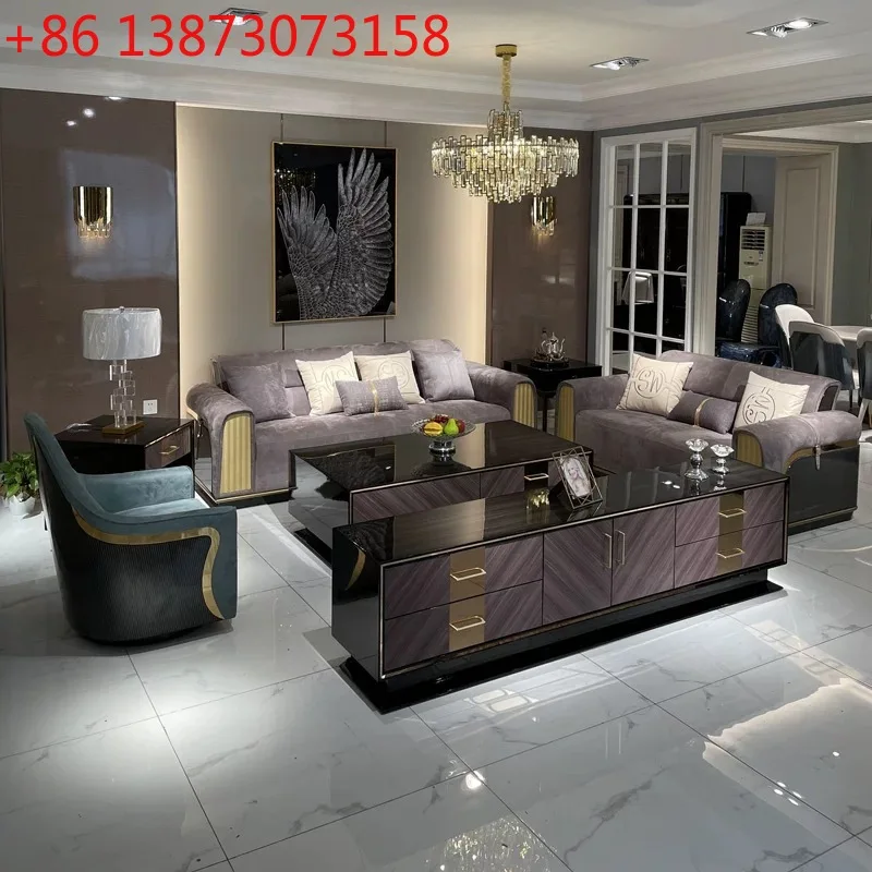 Italian minimalist light luxury frosted leather sofa postmodern high-end villa model house whole house furniture