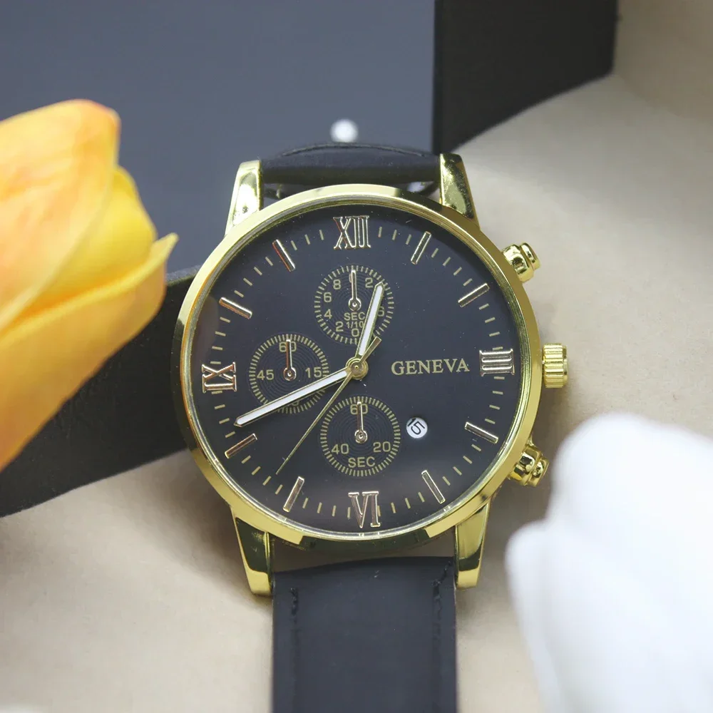 محفظة جلدية للرجال وحقيبة ساعة ، حقيبة مصمم ماركة فاخرة ، تشمل صندوق سوار لرياضة العمل ، 4 طقم