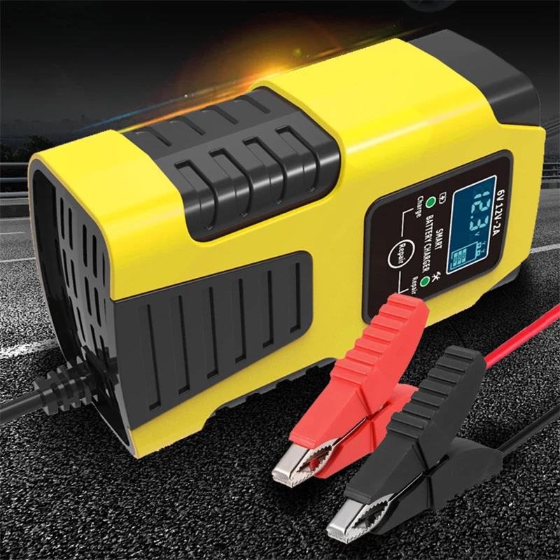 Automatic 2A 6V 12V Car Battery Charger Lead-Acid GEL AGM Wet Calcium Deep Cycle VRLA Pulse Repair with LCD Display