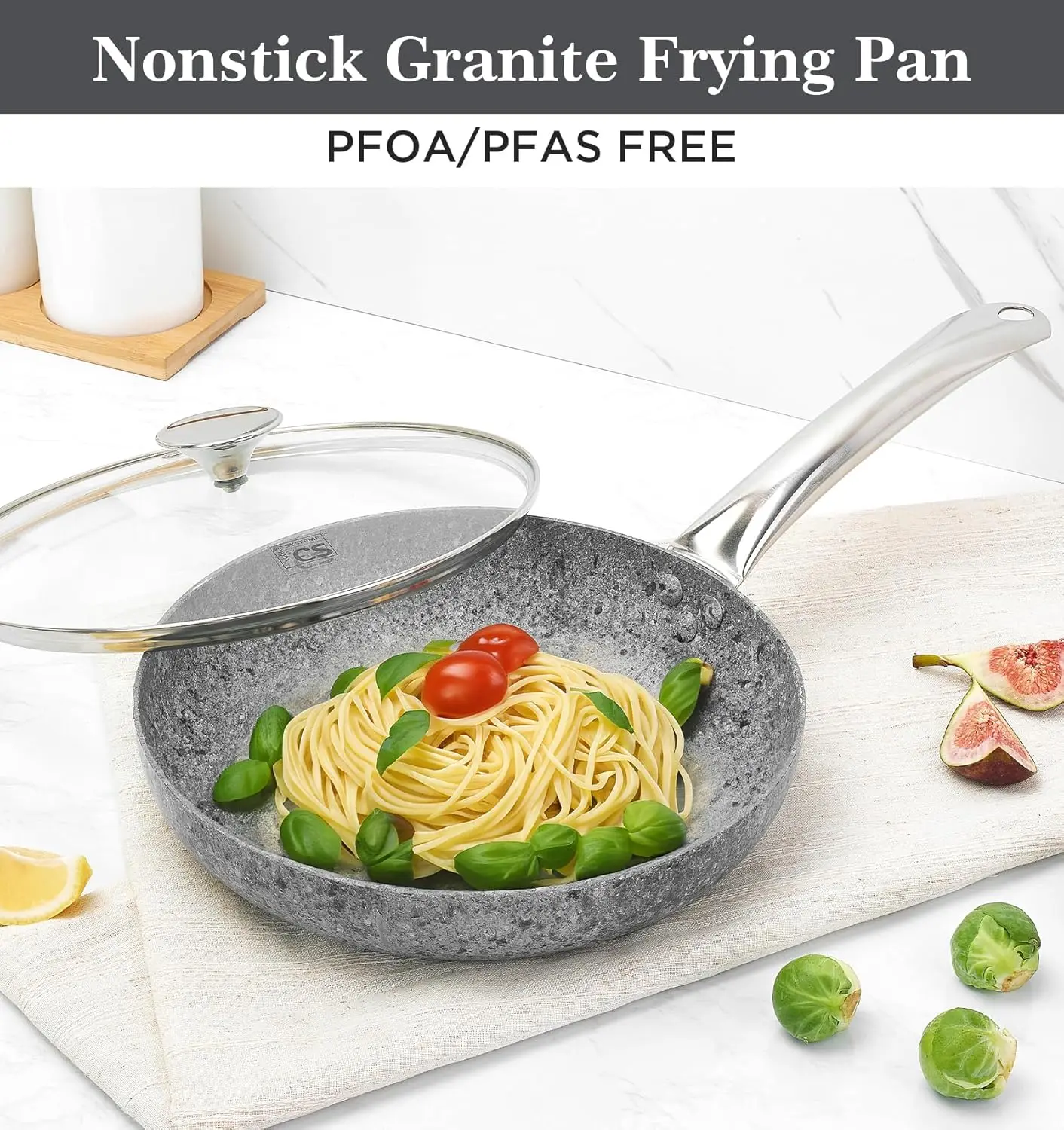 

KOCH SYSTEME CS Frying Pan with Lid, 20 cm Frying Pan with Nonstick Granite Coatings, APEO & PFOA-Free Frying Pan with Lid