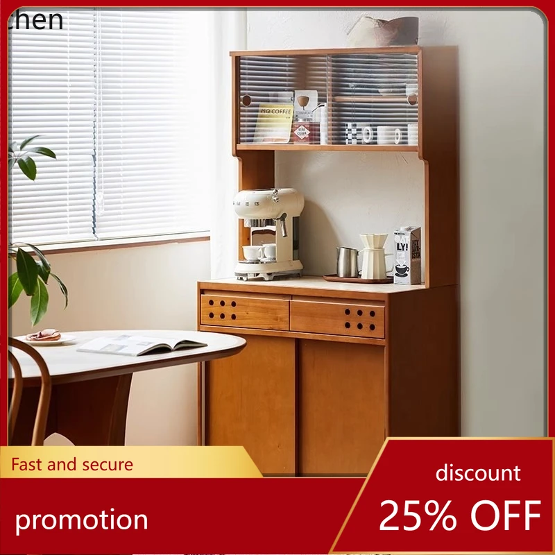 

ZML Solid Wood Small Apartment Dining Room Storage Cabinet Travertine Stone Board Storage Cabinet Multi-Functional Side Cabinet