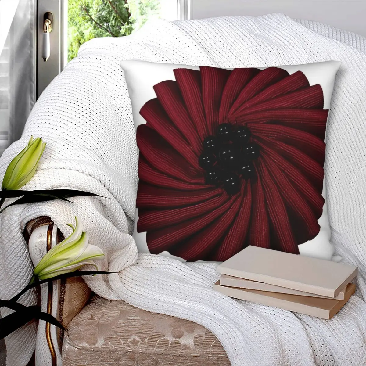 Red Poppy Coquette Square Pillowcase Polyester Pillow Cover Velvet Cushion Decor Comfort Throw Pillow For Home Car