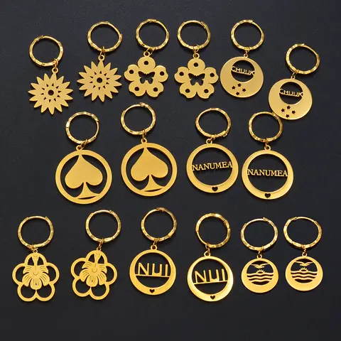 Anniyo 키리바티 귀걸이, 스테인리스 스틸, 하와이, 마이크로네시아, 골드 컬러, 츄크 귀걸이, #010121