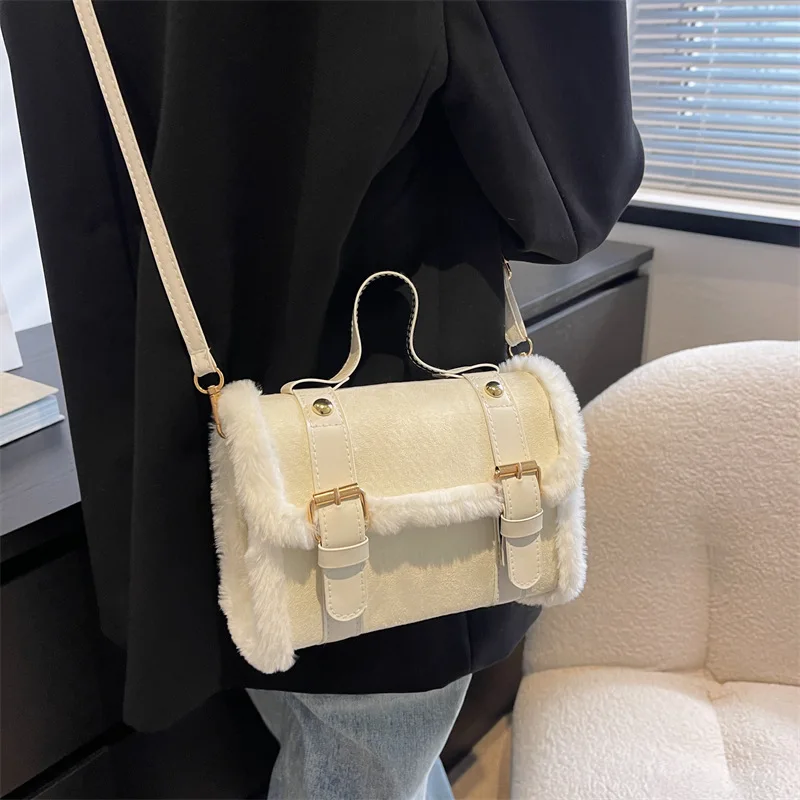Sac à bandoulière/sac à bandoulière para mujer, petit sac carré en velours en peluche d'agneau, estilo coreano francés, nouvelle