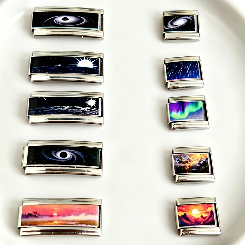 Vast Starry Sky Planetary Sunset Charm Italian Links Fit 9mm Bracelet Stainless Steel Women Men Making DIY Jewelry Gifts