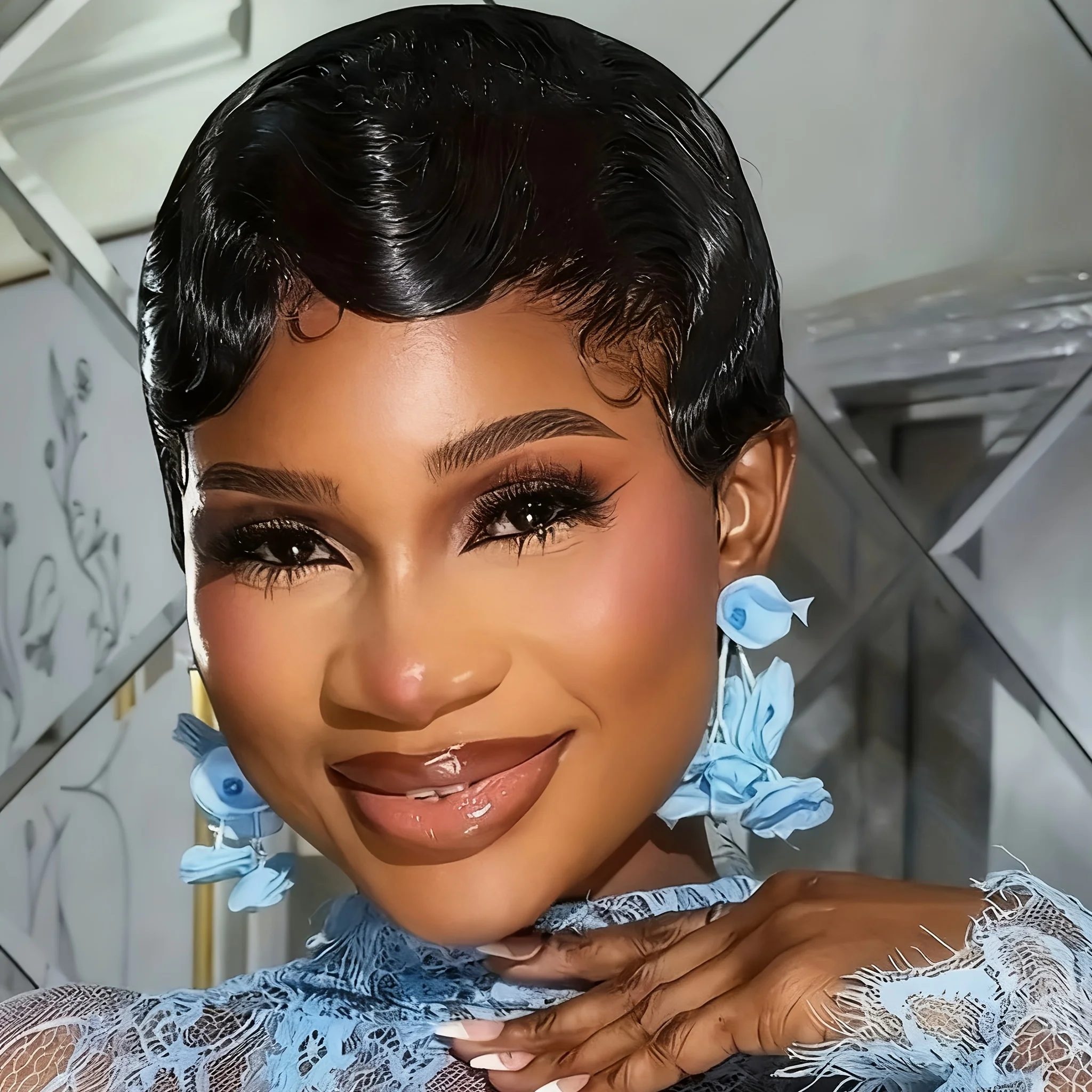 korte vinger golf menselijk haar pruik pixie pruik natuurlijke zwarte kleur voor vrouwen dagelijks feestgebruik pruik pixie cut pruik machine gemaakt