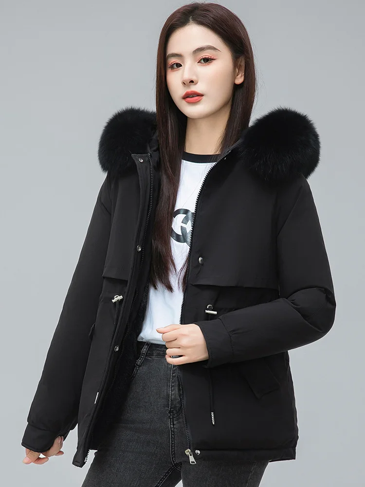 Thick Winter Jacket Parka Women Loose Snow Wear Hooded Coat Lady Big Fur Collar Down Jackets Winter Warm Coat For Female S-3XL