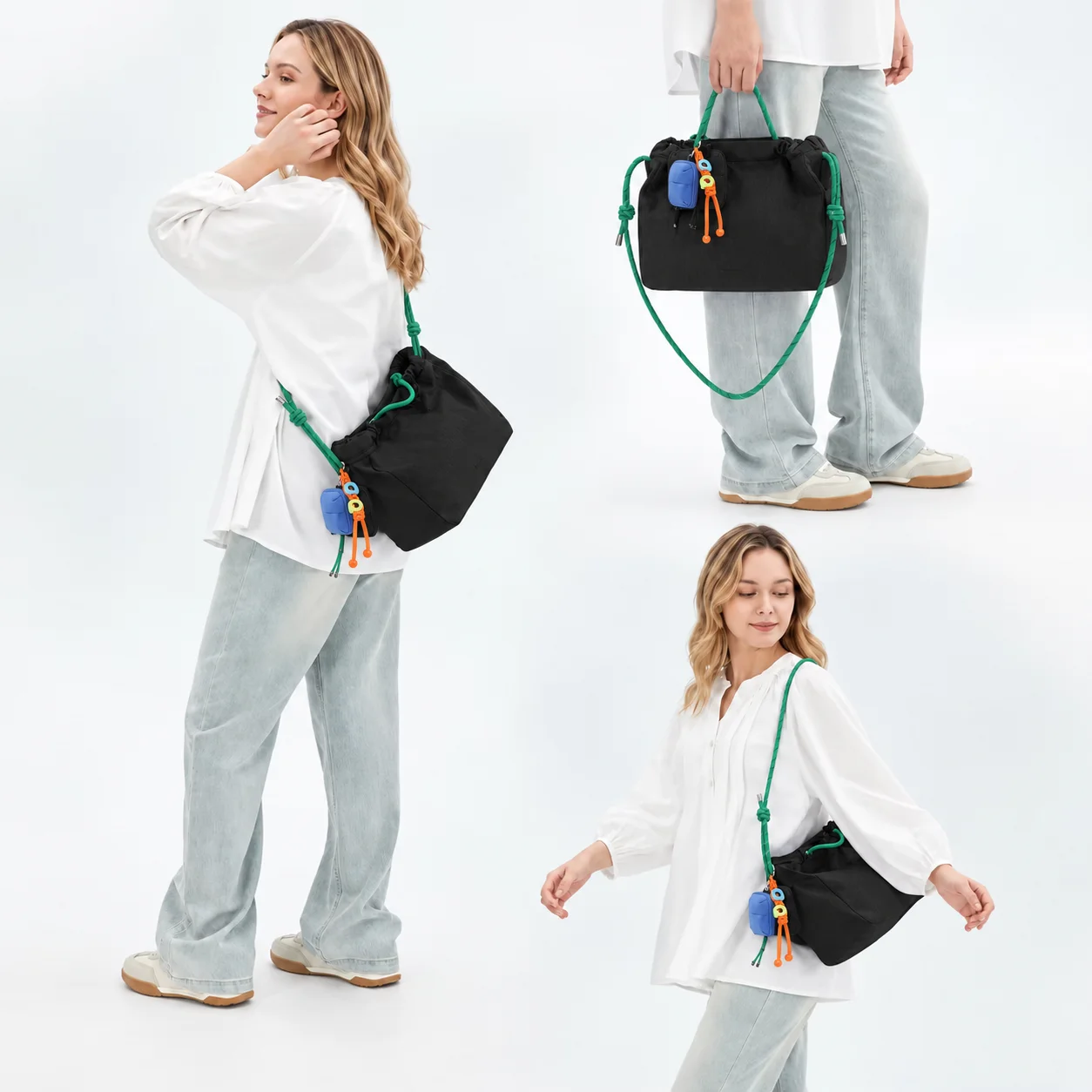 Große Kapazität, Kordelzug-Tragetasche, 9,5 l, leichte Nylon-Handtasche, wasserdichte Damen-Umhängetasche, mehrwegige Umhängetasche – Detail 2