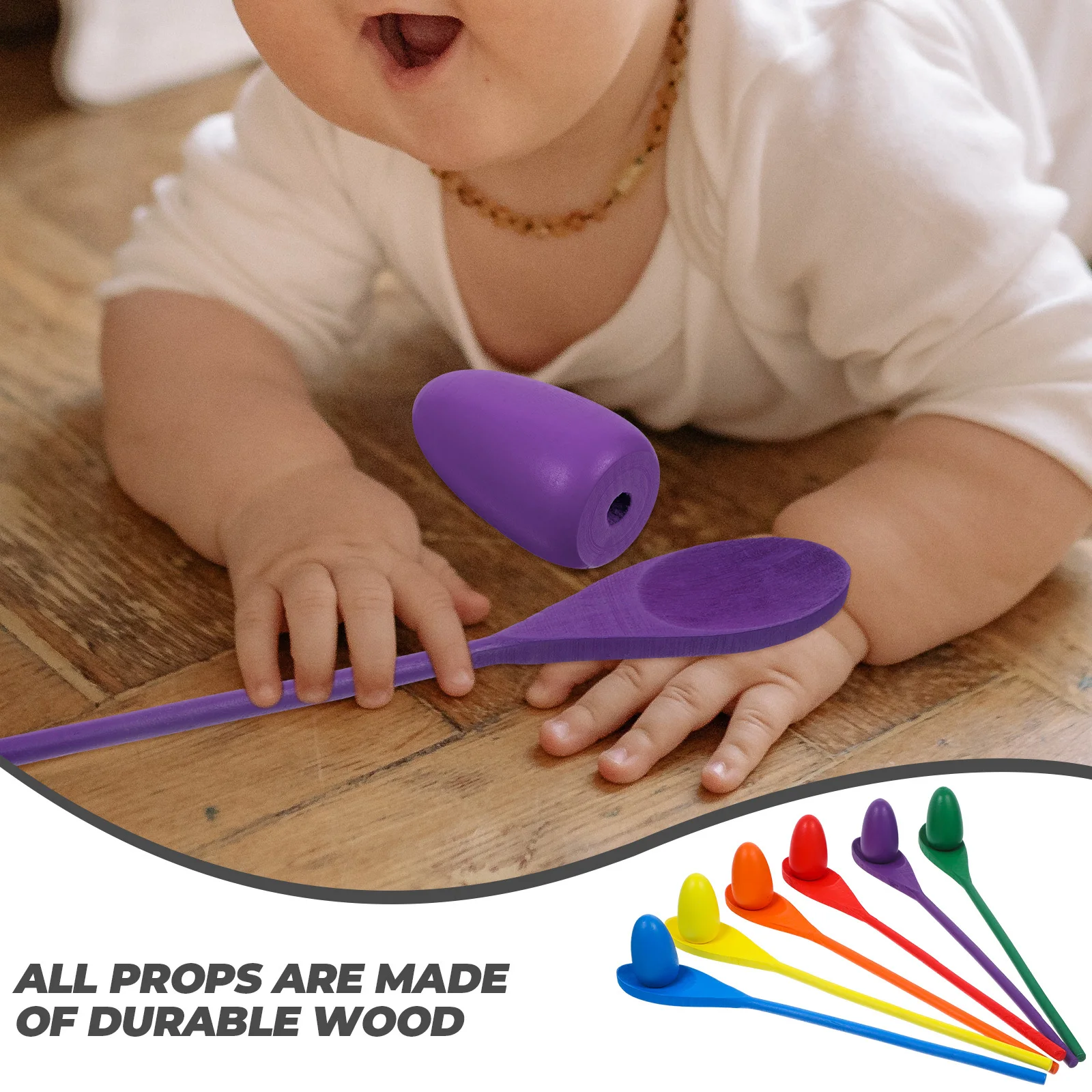 6Pcs Wooden Egg Spoon Race Balancing Training Game Set Fun Outdoor Playing Tool for Kids Adults Family Relay Race Game