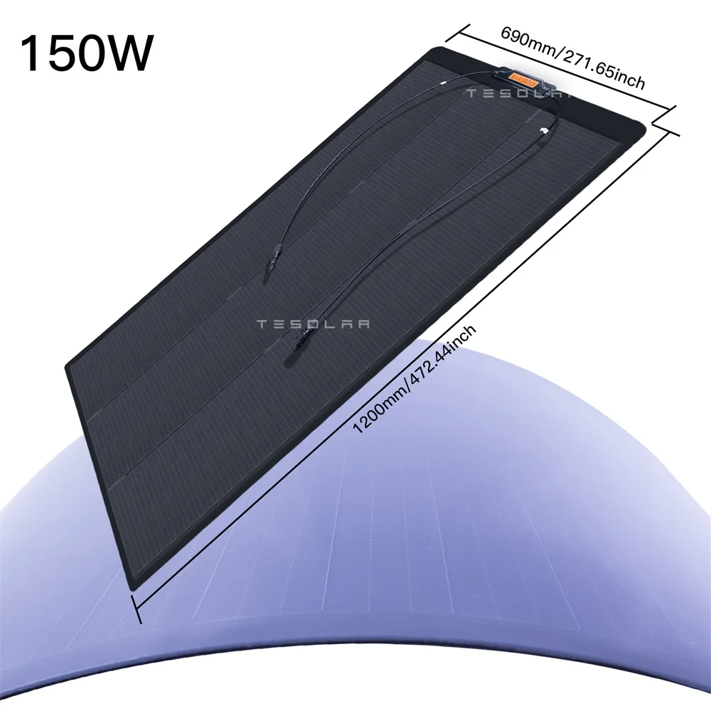 150W Shingle Technology ETFE PET Semi Flexible Solar Panel Monocrystalline Solar Cell for 12/24/36/48V Battery Charger System