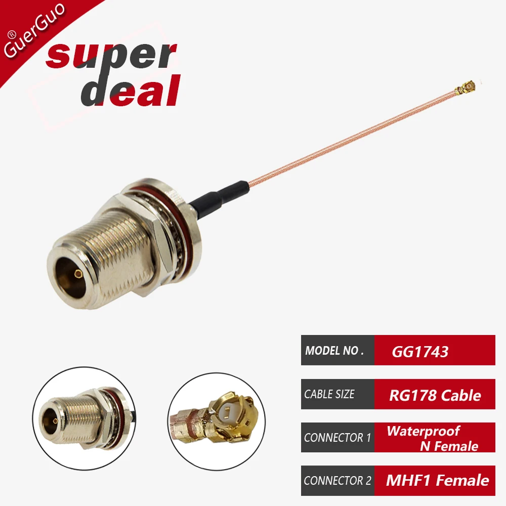 RF1.13MM 0.81MM RG178 Coaxial Cable Waterproof N Female N Male to u.FL/ MHF4 Female Pigtail  WIFI Antenna Extension Cord Wire