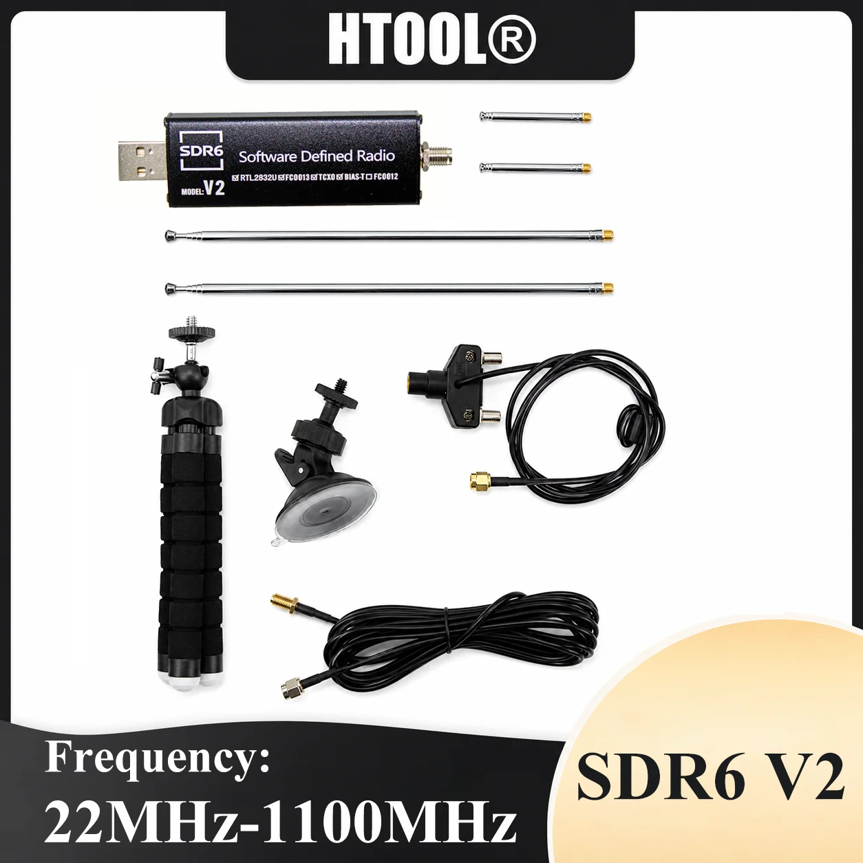 RTL-SDR6 V2 RTL2832U FC0012/FC0013 SDR Software Defined Radio Receiver Radio+Dual-Antenna Kit