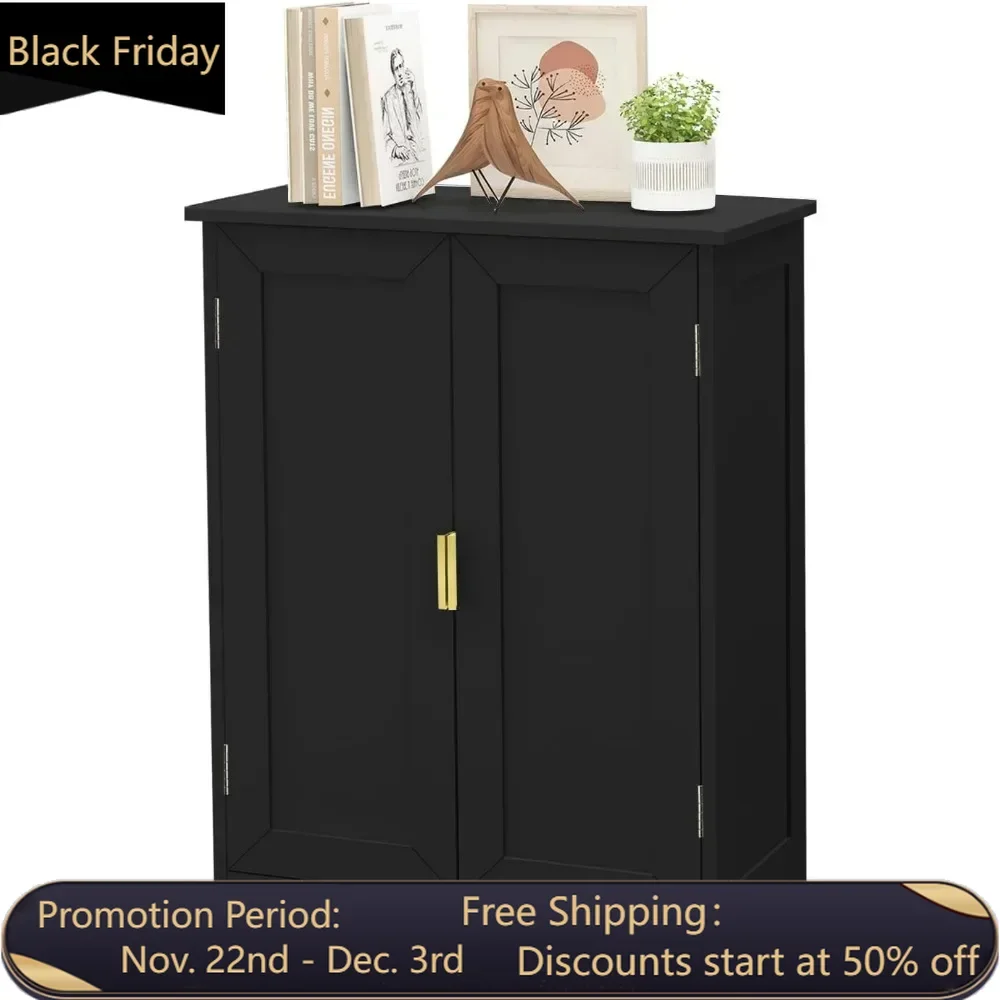 Black independent double door bathroom storage cabinet, bathroom floor cabinet, towel cabinet, bathroom cabinet