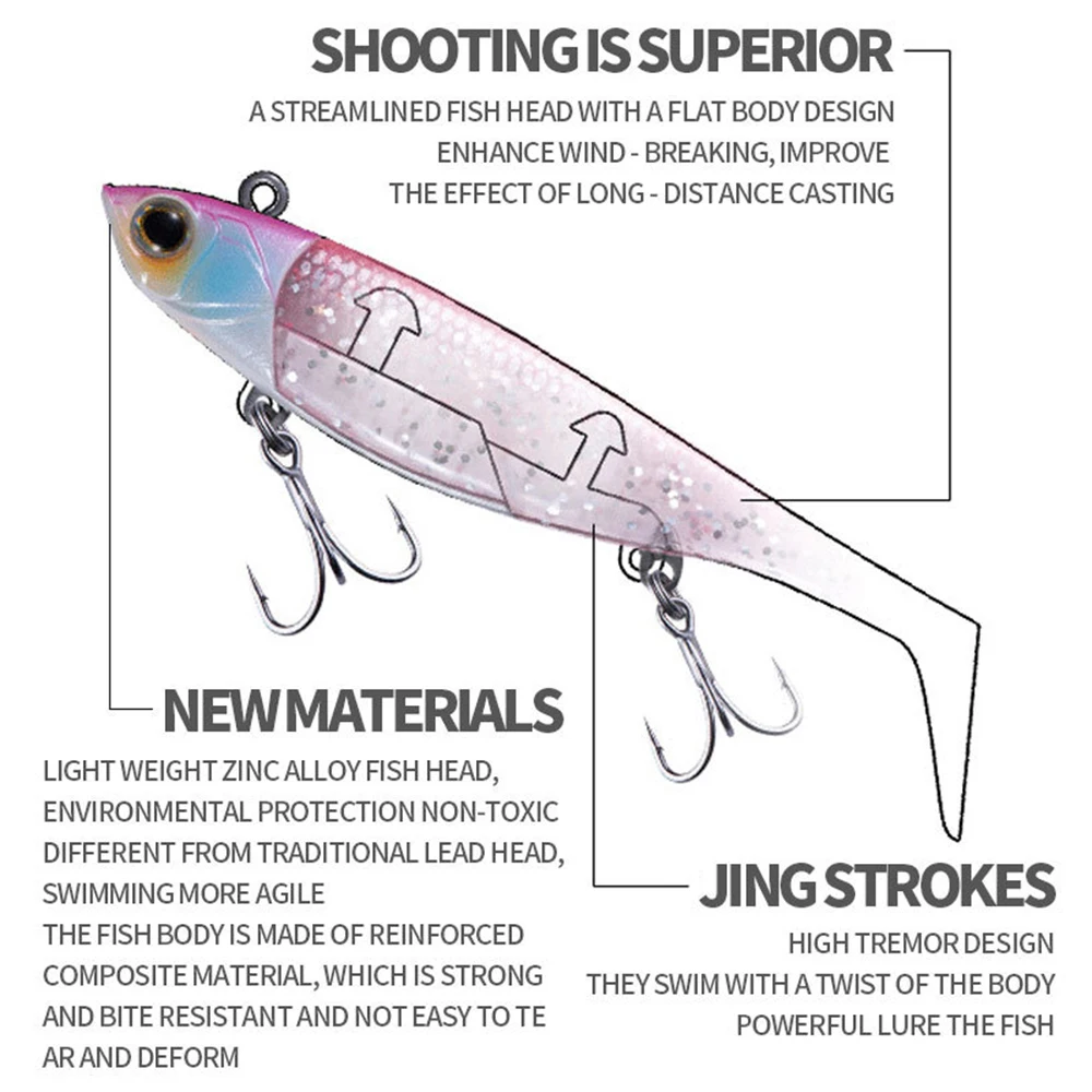 9.5/11Cm 22.4/38G Umpan Pancing Tenggelam T Ekor Kepala Jig Umpan Lembut Wobbler Casting Panjang Memancing Air Laut Umpan Bass Ikan Trout RE100