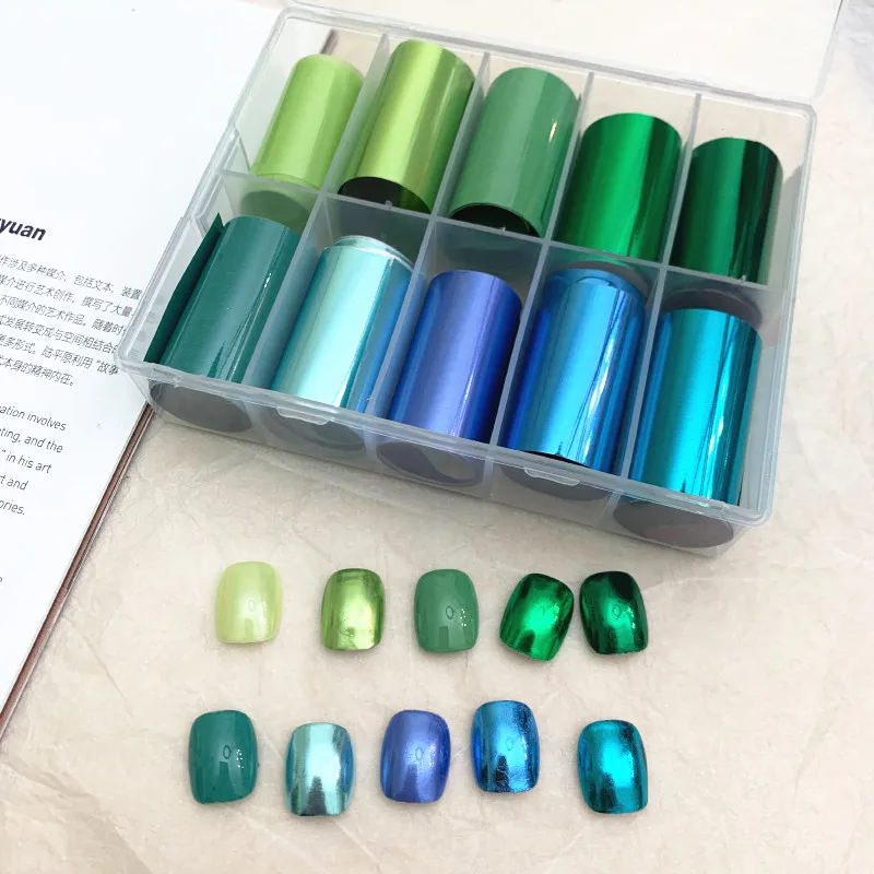 10 Muster neue Metall-Nagelfolien für Transferpapier-Aufkleber, florale Chamäleon-Nägel, Wraps, DIY, Wasser, Marmor, Nagelkunst-Dekorationen – Detail 4
