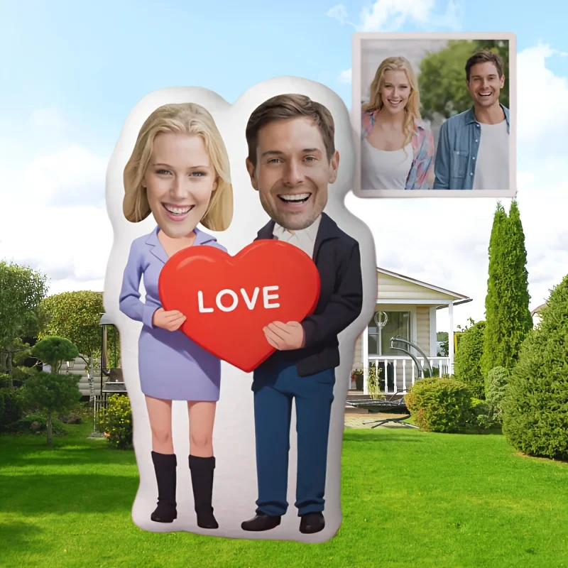 Personalized couple photo facial cushion, elegant dress body design, cute velvet pillow, suitable for lovers, family and friends
