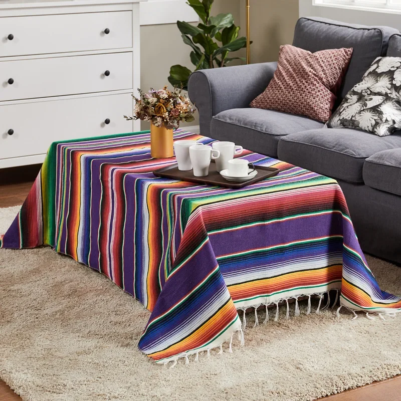 Mexican Sofa Blanket Party Tablecloth Table Flag Ethnic Style Sofa Cover Bed End Towel Woven Tassel Beach Blanket Beach Mat